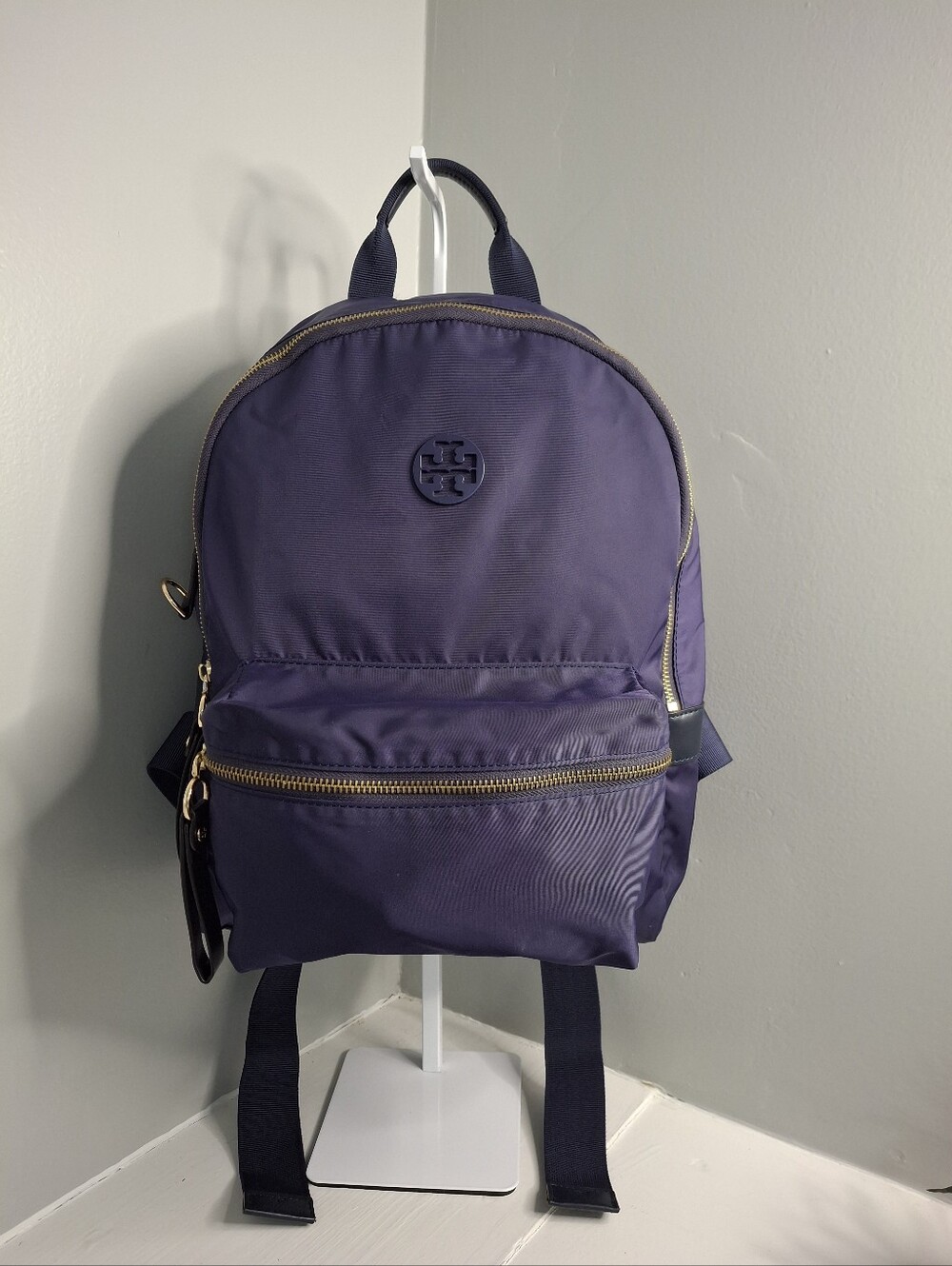 Tory Burch Virginia Navy Nylon Mini Backpack Gold Hardware EUC